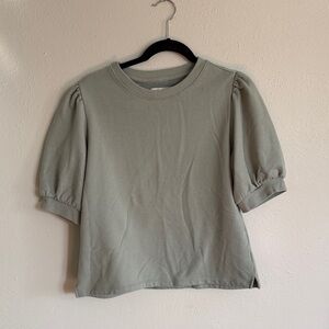 Puff Sleeve Crewneck Top in Sage Green